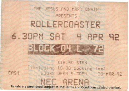 Rollercoaster Tour NEC Birmingham ticket 04/04/1992